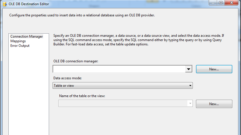 OLE DB Destination Editor 